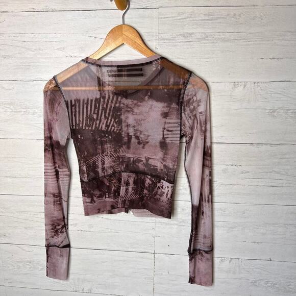 Silence + Noise Top Womens Size S-P Janice Sheer Mesh Button Down Expose Seams - Picture 13 of 16